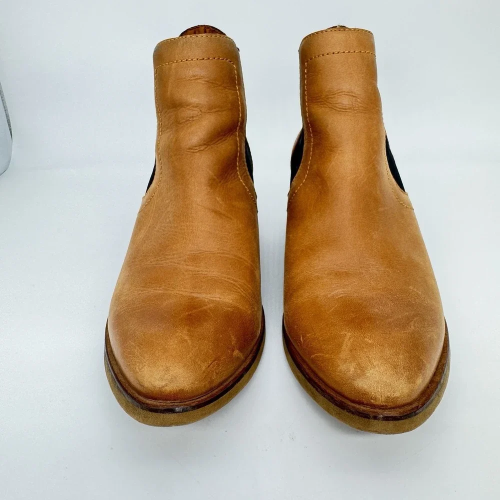 Roolee Womens Slip On Ankle Boot Size 39‎ Tan Black Elastic Side Block Heel